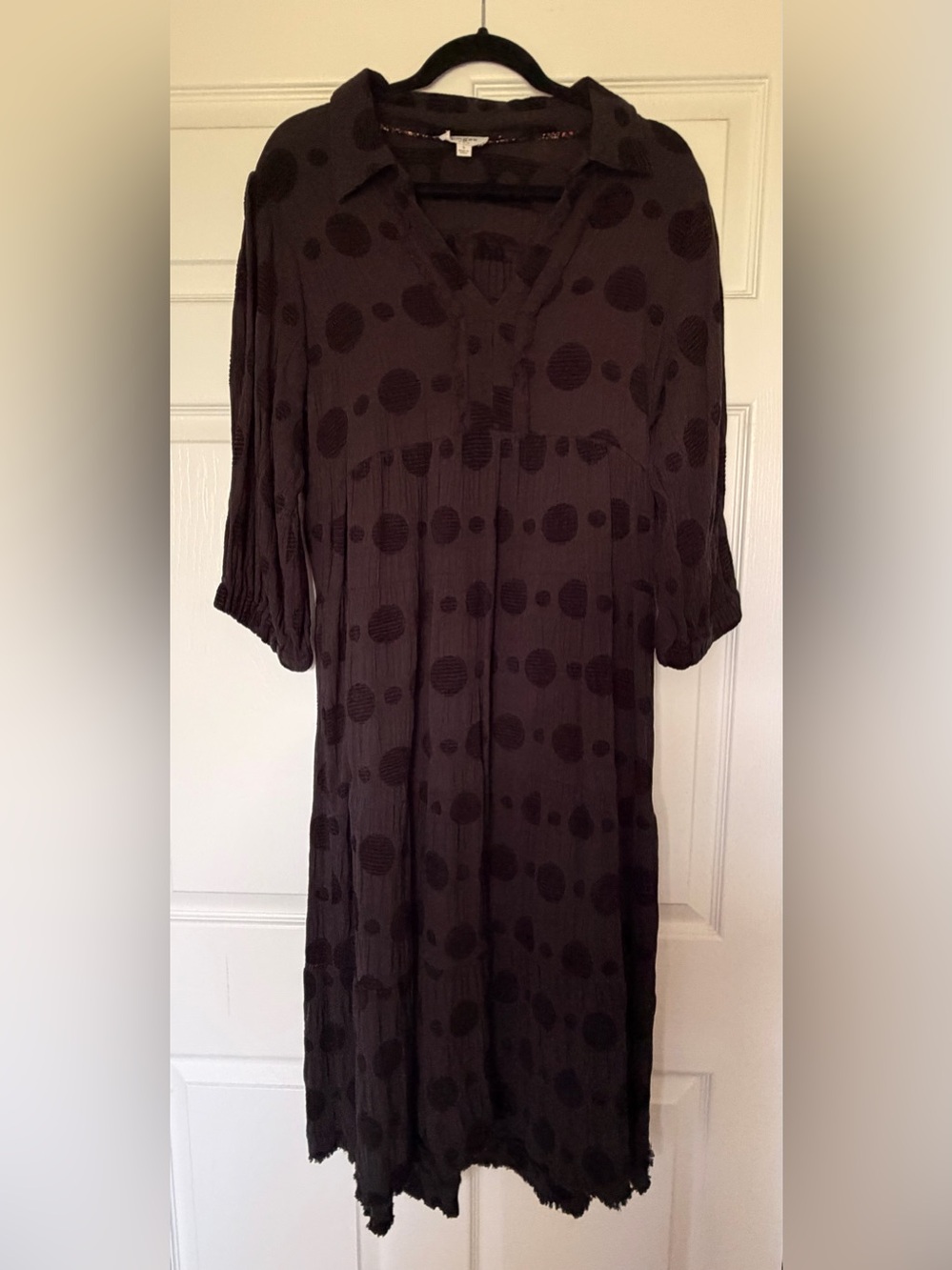 Umgee Black Polka Dot Tiered Midi Dress